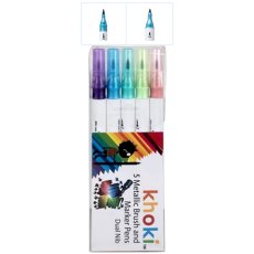Dual Tip Metallic Brush & Marker Pens, 5 Piece